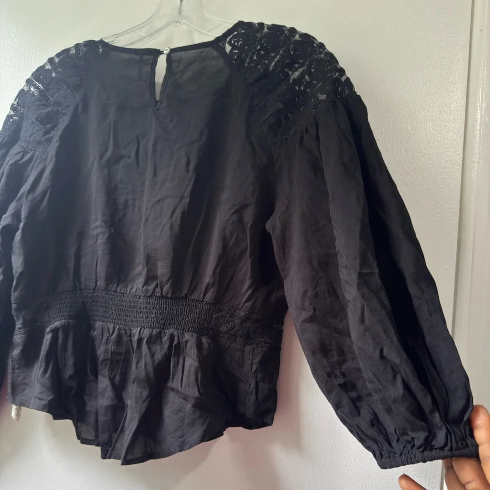 Free People Black Eyelet Top Sz S
